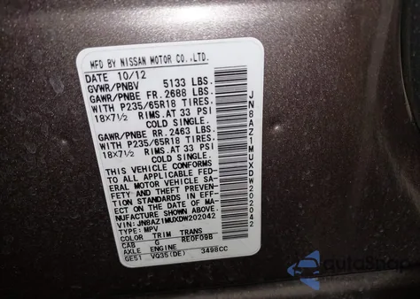 2013 Nissan Murano S z USA, uszkodzony, nr VIN JN8AZ1MUXDW202042